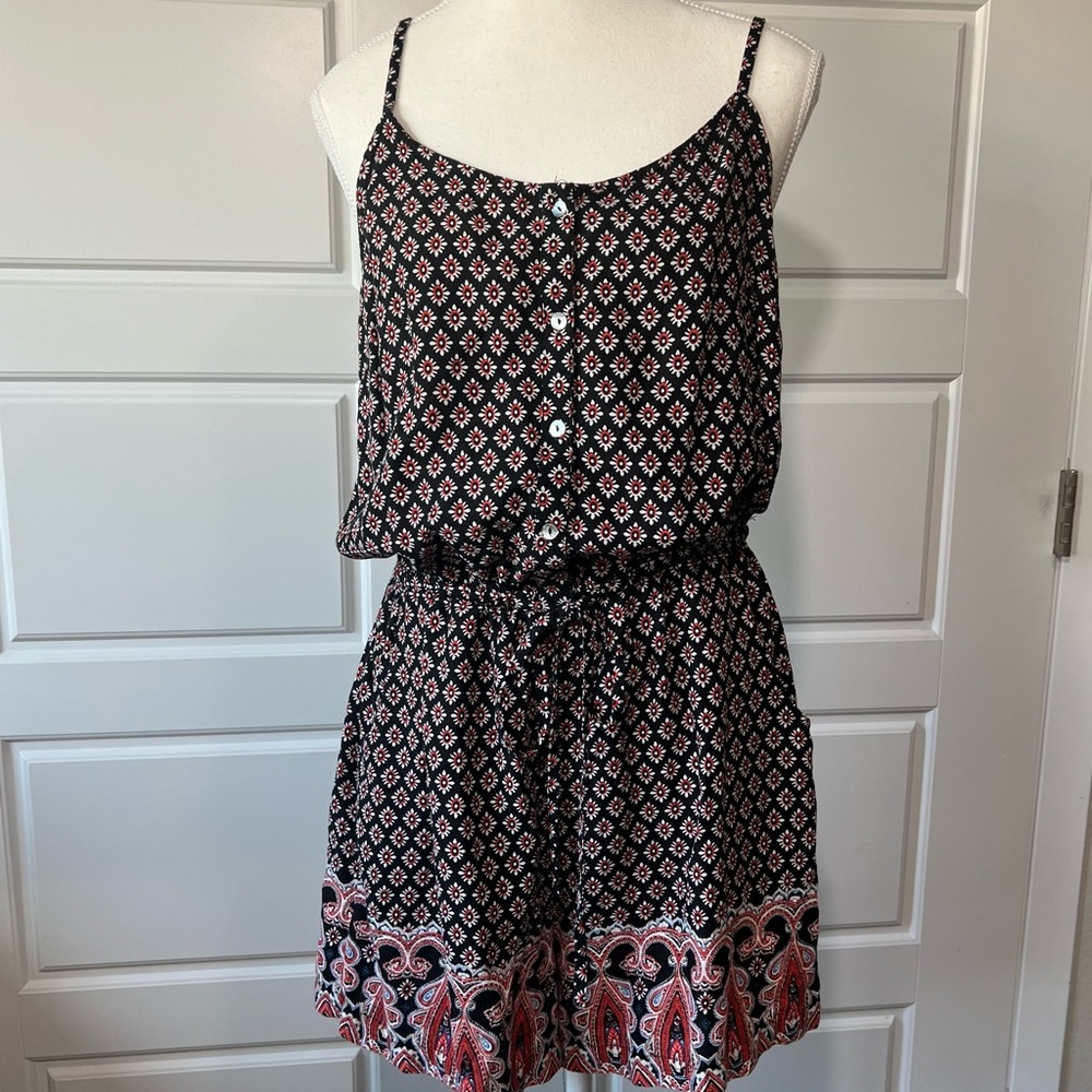 Ultra Pink Black Red Floral Paisley‎ Print Romper Shorts Jumpsuit Women Large